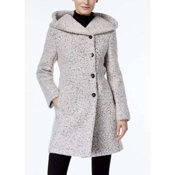 Cole Haan Womens Signature Asymmetrical Walker Coat Size 6 White/Grey Wool - Picture 1 of 16